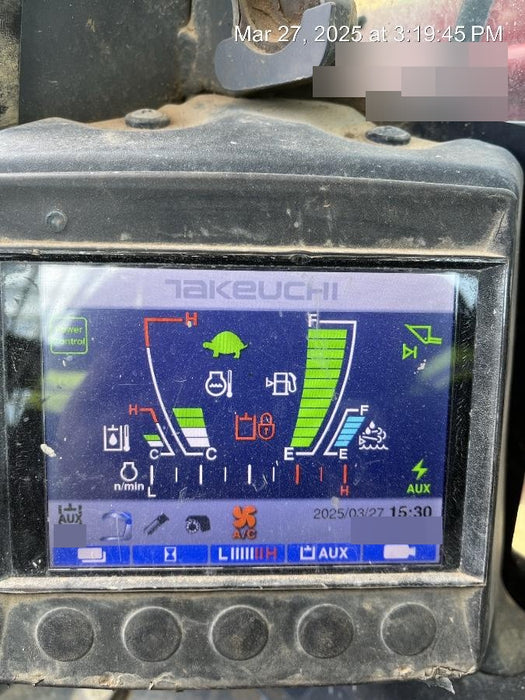 2019 Takeuchi TL12V2C ROPS/FOPS Cab, Heat/AC, Defroster, Rubber Tracks, Back-up Alarm, Front & Rear Working Lights, Auxiliary Hydraulics, Two-Speed Travel, Electronic Monitoring System, Hydraulic Universal Quick Hitch w/80" HD Smooth Dirt Bucket with Bolt-on Edge, 24.0 cu ft. Capacity