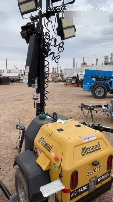 2022 Allmand NLV3GR (4) LED Light Fixture 350W, 23' Vertical Mast, 3kW Prime, Towable, Deep Sea L401, Leveling Jacks, Yanmar T4F 5.8hp