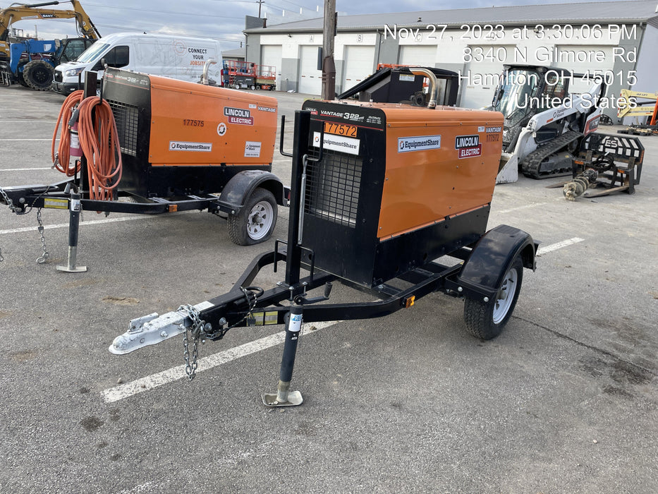 2021 Lincoln Electric Vantage 322 Vantage 322 Ready Pak 3 w/ Decals, ORANGE (includes trailer, cable rack, fender light kit) NO Telematics