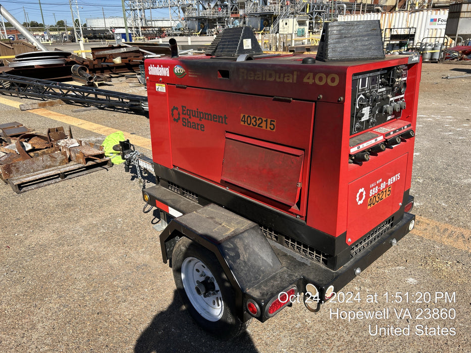 2024 Shindaiwa DGW400MDL Kubota D902 Engine, 23 HP, Dual Op Welder, Wire, Arc, Droop Stick, Tig, and CC Stick Functionality, Simulphase, 3 Phase and 1 Phase Gen Output, Single Axle NB Trlr, Slr Trckl Chrg 12V 12W, Fire Ext
