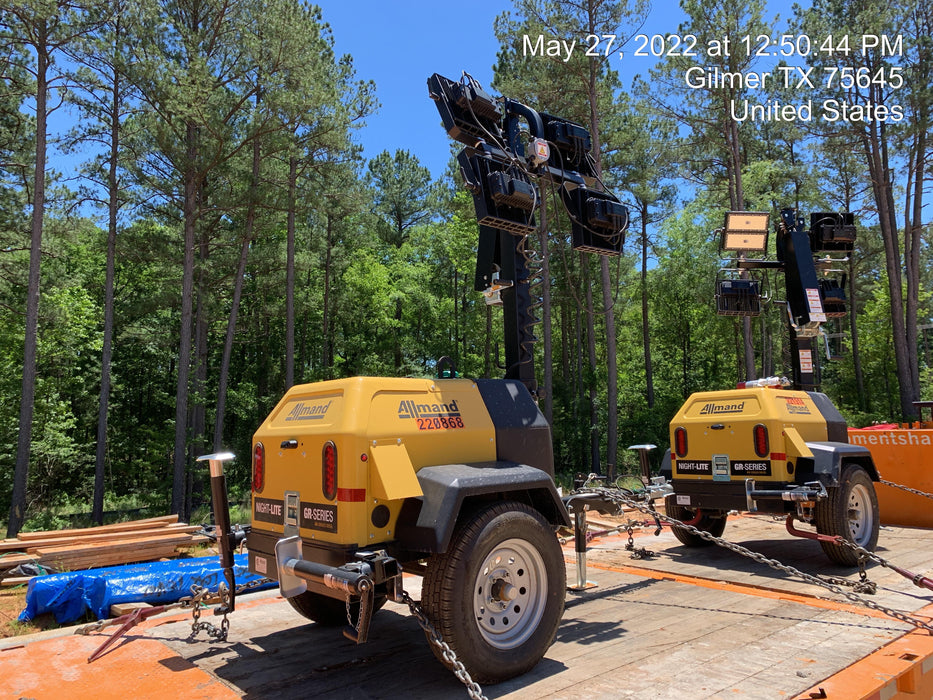 2022 Allmand NLV3GR (4) LED Light Fixture 350W, 23' Vertical Mast, 3kW Prime, Towable, Deep Sea L401, Leveling Jacks, Yanmar T4F 5.8hp