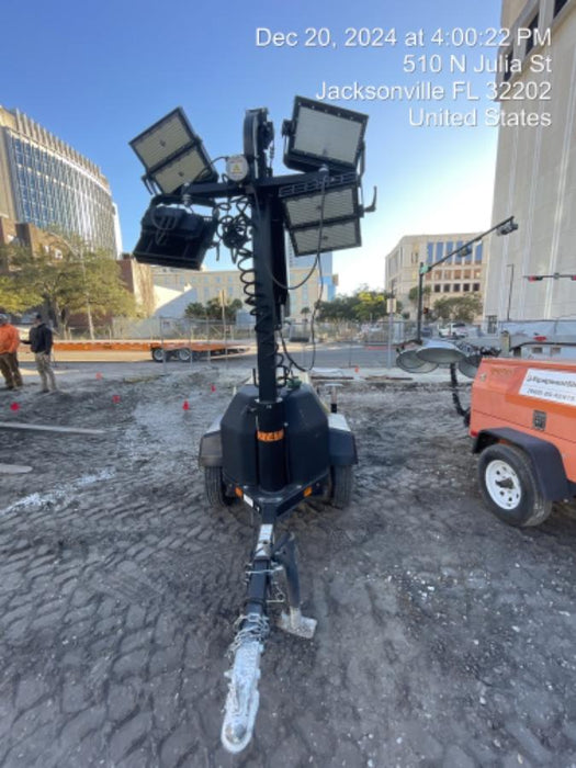 2021 Allmand NLV3GR (4) LED Light Fixture 350W, 23' Vertical Mast, 3kW Prime, Towable, Deep Sea L401, Leveling Jacks, Yanmar T4F 5.8hp