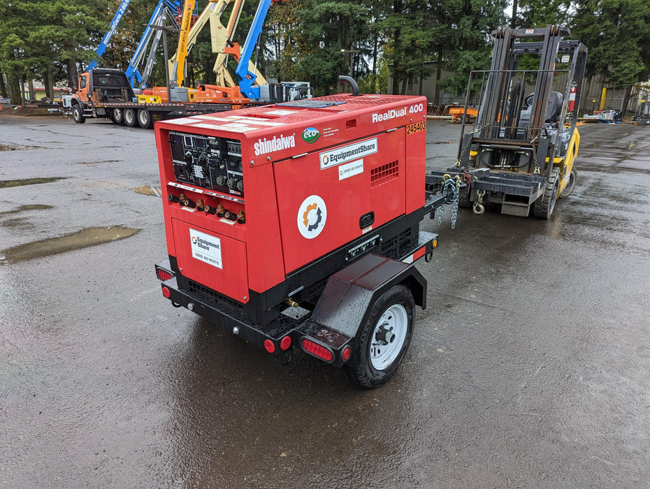 2022 Shindaiwa DGW400MDL Kubota D902 Engine, 23 HP, Dual Op Welder, Wire, Arc, Droop Stick, Tig, and CC Stick Functionality, Simulphase, 3 Phase and 1 Phase Gen Output, Single Axle NB Trlr, Slr Trckl Chrg 12V 12W, Fire Ext