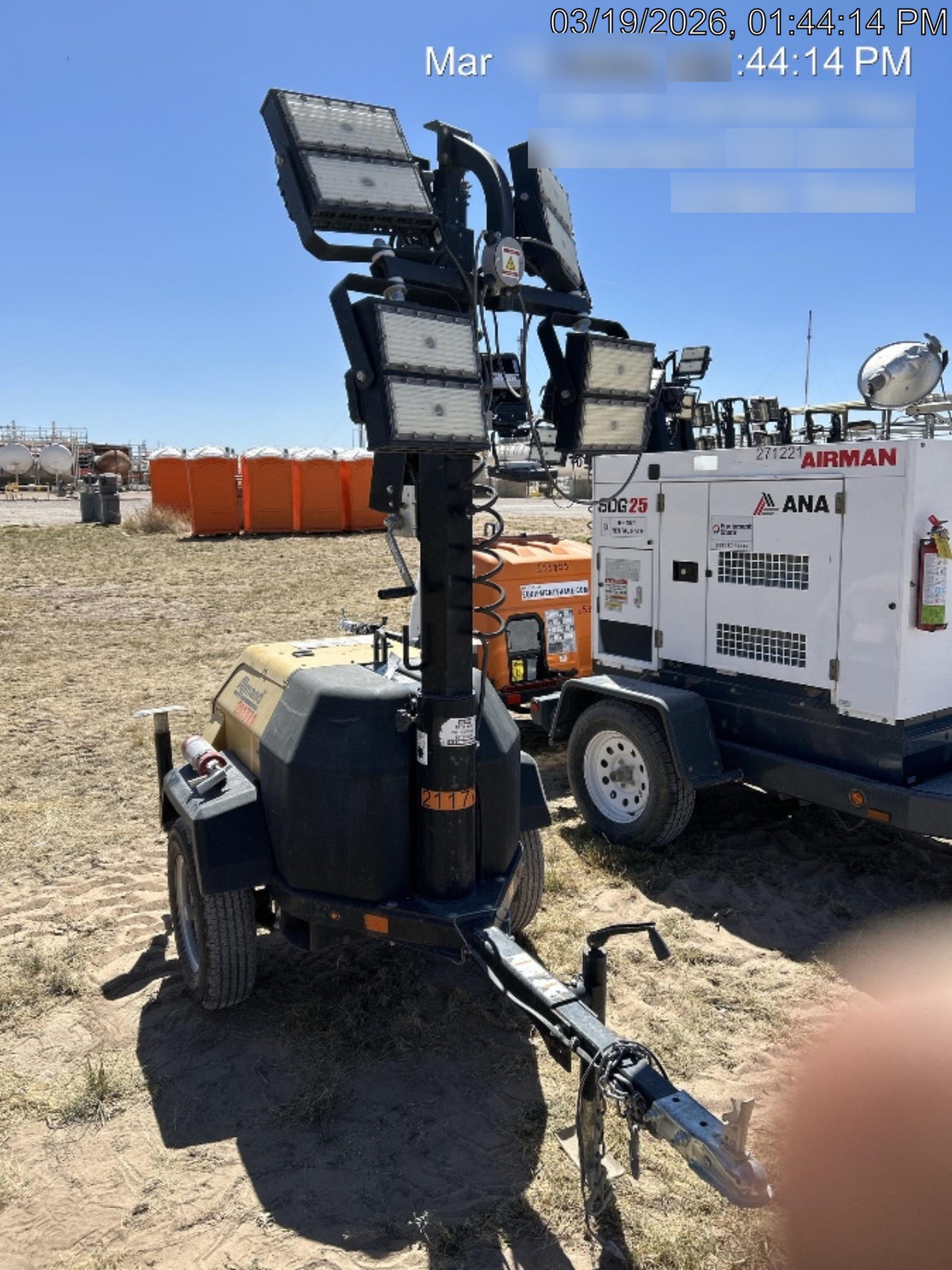 2022 Allmand NLV3GR (4) LED Light Fixture 350W, 23' Vertical Mast, 3kW Prime, Towable, Deep Sea L401, Leveling Jacks, Yanmar T4F 5.8hp