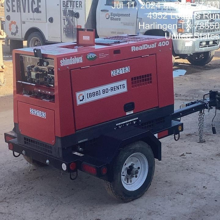 2022 Shindaiwa DGW400MDL Kubota D902 Engine, 23 HP, Dual Op Welder, Wire, Arc, Droop Stick, Tig, and CC Stick Functionality, Simulphase, 3 Phase and 1 Phase Gen Output, Single Axle NB Trlr, Slr Trckl Chrg 12V 12W, Fire Ext