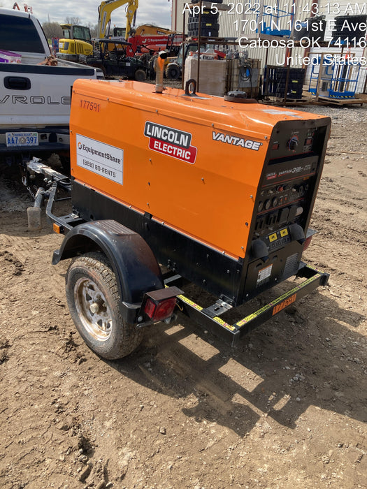 2021 Lincoln Electric Vantage 322 Vantage 322 Ready Pak 3 w/ Decals, ORANGE (includes trailer, cable rack, fender light kit) NO Telematics