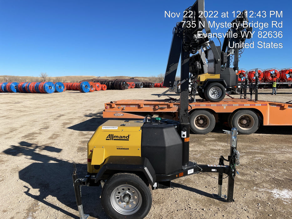 2022 Allmand NLV3GR (4) LED Light Fixture 350W, 23' Vertical Mast, 3kW Prime, Towable, ES Decals, T3