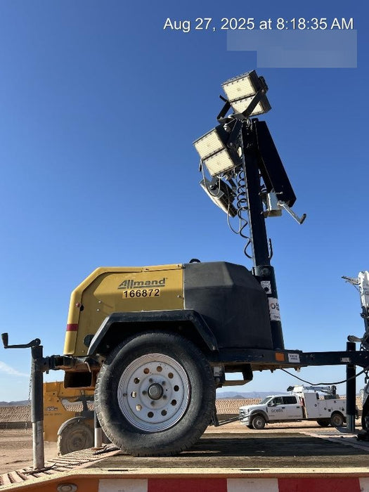 2021 Allmand NLV3GR (4) LED Light Fixture 350W, 23' Vertical Mast, 3kW Prime, Towable, Deep Sea L401, Leveling Jacks, Yanmar T4F 5.8hp