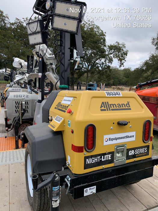 2021 Allmand NLV3GR (4) LED Light Fixture 350W, 23' Vertical Mast, 3kW Prime, Towable, Deep Sea L401, Leveling Jacks, Yanmar T4F 5.8hp