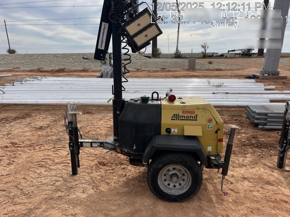 2022 Allmand NLV3GR (4) LED Light Fixture 350W, 23' Vertical Mast, 3kW Prime, Towable, Deep Sea L401, Leveling Jacks, Yanmar T4F 5.8hp