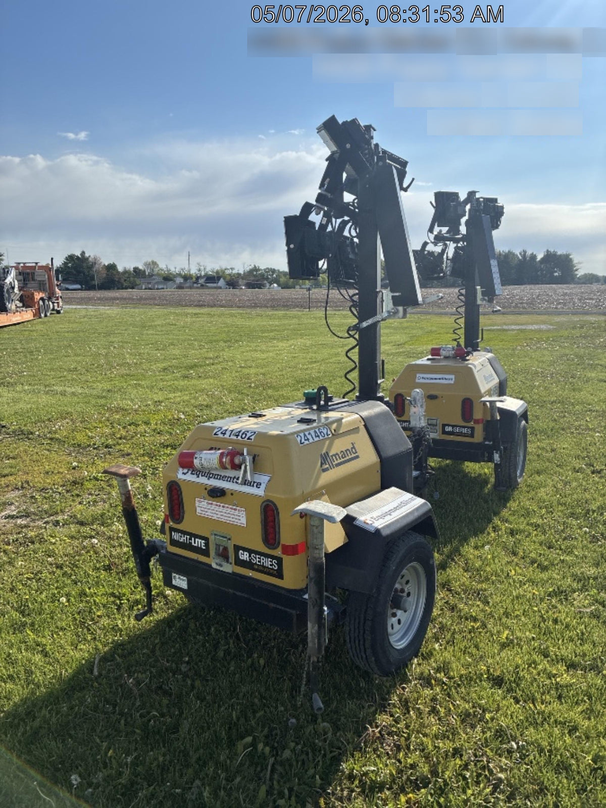 2022 Allmand NLV3GR (4) LED Light Fixture 350W, 23' Vertical Mast, 3kW Prime, Towable, Deep Sea L401, Leveling Jacks, Yanmar T4F 5.8hp