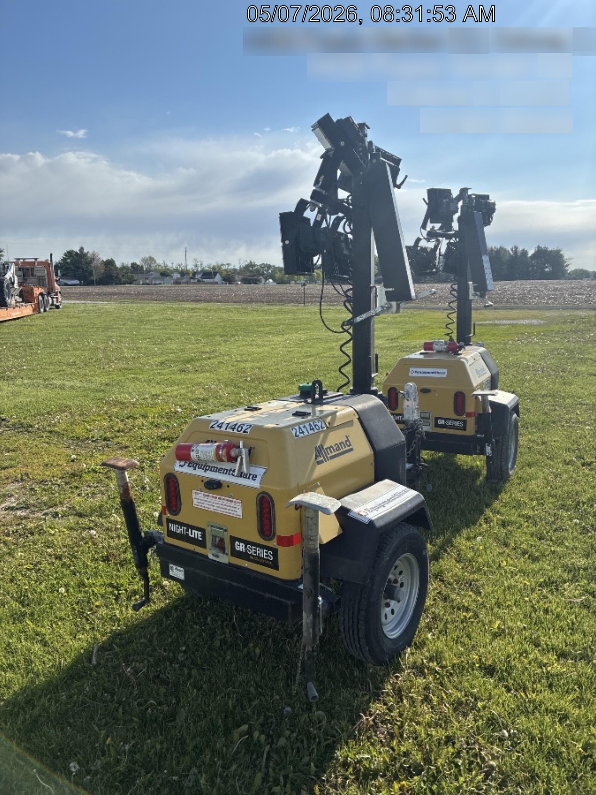 2022 Allmand NLV3GR (4) LED Light Fixture 350W, 23' Vertical Mast, 3kW Prime, Towable, Deep Sea L401, Leveling Jacks, Yanmar T4F 5.8hp
