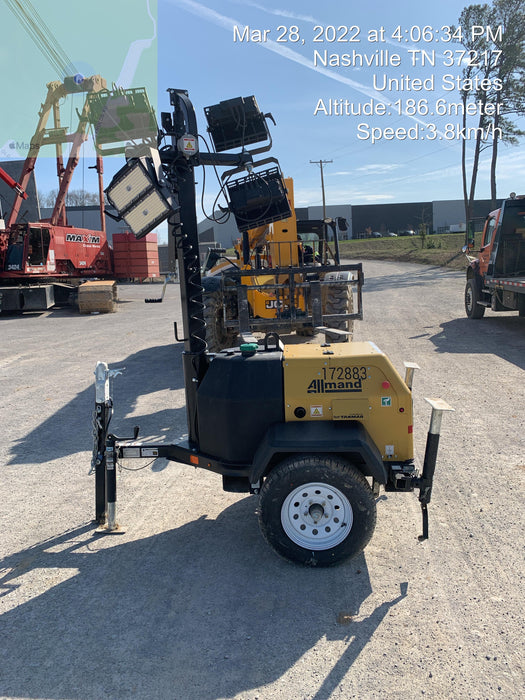 2021 Allmand NLV3GR (4) LED Light Fixture 350W, 23' Vertical Mast, 3kW Prime, Towable, Deep Sea L401, Leveling Jacks, Yanmar T4F 5.8hp