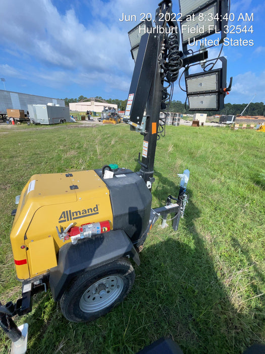 2022 Allmand NLV3GR (4) LED Light Fixture 350W, 23' Vertical Mast, 3kW Prime, Towable, Deep Sea L401, Leveling Jacks, Yanmar T4F 5.8hp