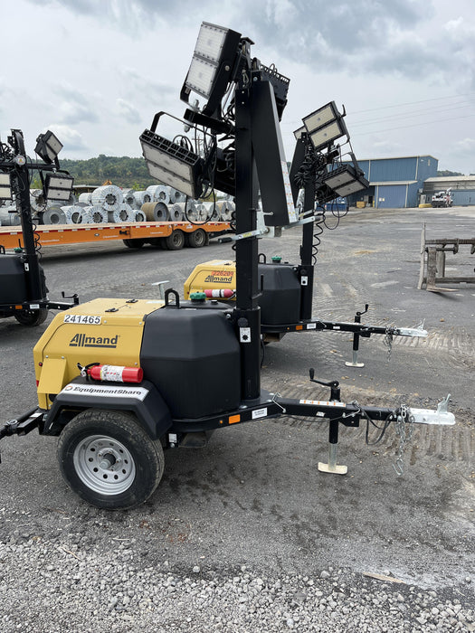 2022 Allmand NLV3GR (4) LED Light Fixture 350W, 23' Vertical Mast, 3kW Prime, Towable, Deep Sea L401, Leveling Jacks, Yanmar T4F 5.8hp