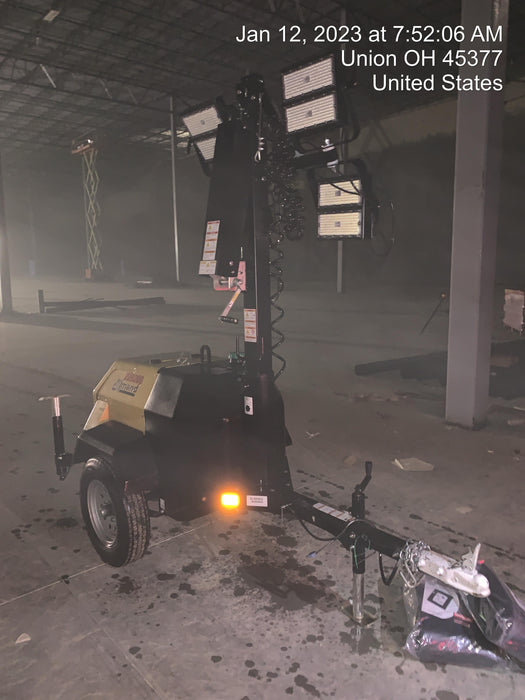 2022 Allmand NLV3GR (4) LED Light Fixture 350W, 23' Vertical Mast, 3kW Prime, Towable, Deep Sea L401, Leveling Jacks, Yanmar T4F 5.8hp