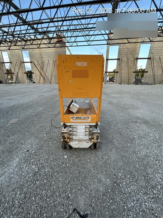 Custom Equipment HB-1430 <ul>
 <li>Hy-Brid Scissor Lift</li>
  <li>Platform capacity up to 670 lbs.</li>
  <li>Working height up to 20 ft</li>
  <li>Weighs under 1,700 lbs.</li>
  <li>Non-marking wheels </li>
</ul>