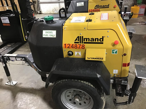 2020 Allmand NLV3GR (4) LED Light Fixture 350W, 23' Vertical Mast, 3kW Prime, Towable, Deep Sea L401, Leveling Jacks, Yanmar T4F 5.8hp