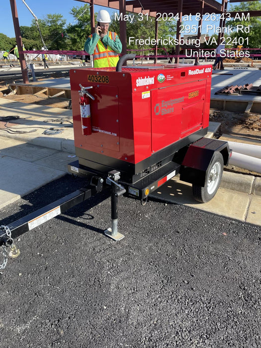 2024 Shindaiwa DGW400MDL Kubota D902 Engine, 23 HP, Dual Op Welder, Wire, Arc, Droop Stick, Tig, and CC Stick Functionality, Simulphase, 3 Phase and 1 Phase Gen Output, Single Axle NB Trlr, Slr Trckl Chrg 12V 12W, Fire Ext