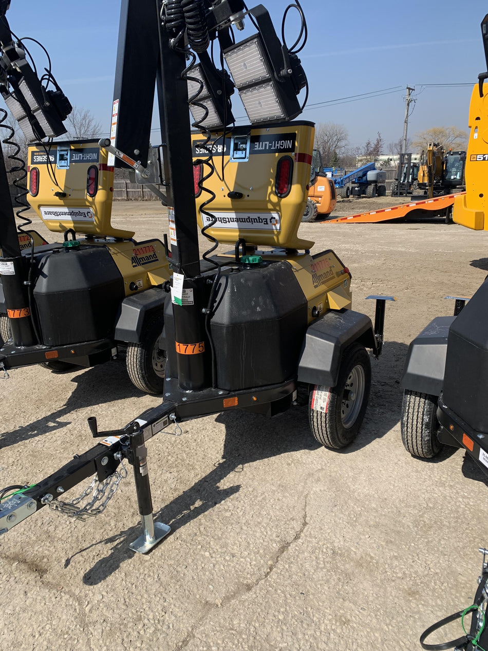 2022 Allmand NLV3GR (4) LED Light Fixture 350W, 23' Vertical Mast, 3kW Prime, Towable, Deep Sea L401, Leveling Jacks, Yanmar T4F 5.8hp