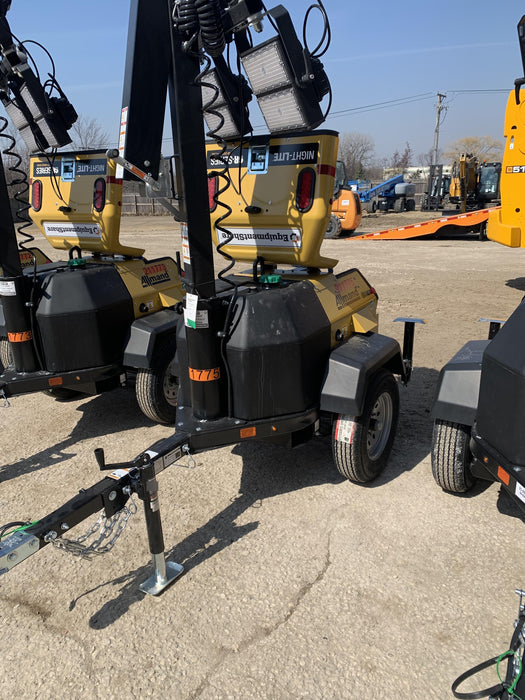 2022 Allmand NLV3GR (4) LED Light Fixture 350W, 23' Vertical Mast, 3kW Prime, Towable, Deep Sea L401, Leveling Jacks, Yanmar T4F 5.8hp