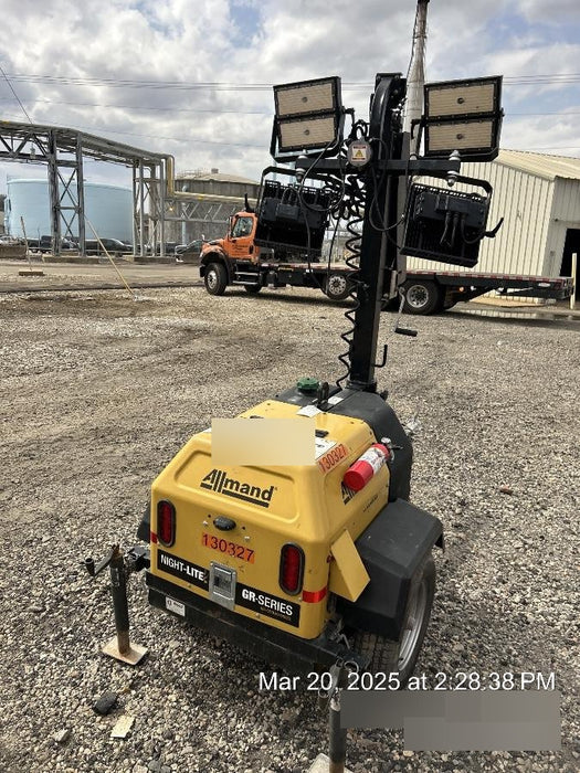 2021 Allmand NLV3GR (4) LED Light Fixture 350W, 23' Vertical Mast, 3kW Prime, Towable, Deep Sea L401, Leveling Jacks, Yanmar T4F 5.8hp