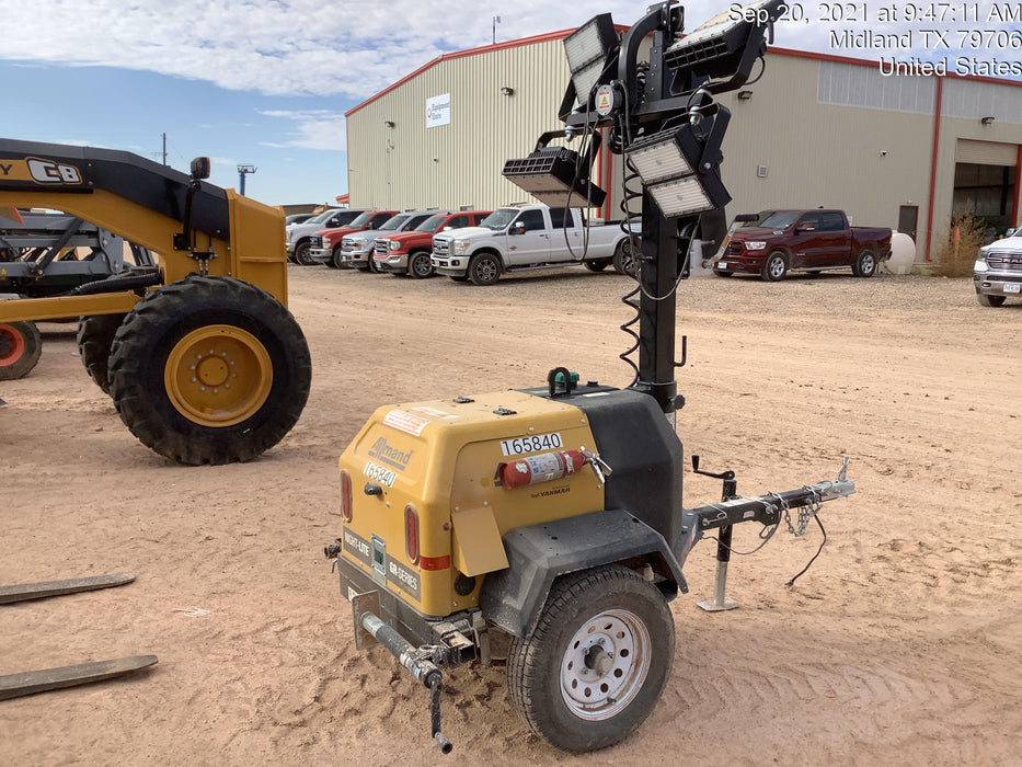 2021 Allmand NLV3GR (4) LED Light Fixture 350W, 23' Vertical Mast, 3kW Prime, Towable, Deep Sea L401, Leveling Jacks, Yanmar T4F 5.8hp