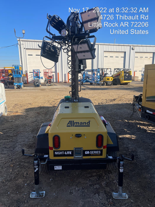 2022 Allmand NLV3GR (4) LED Light Fixture 350W, 23' Vertical Mast, 3kW Prime, Towable, Deep Sea L401, Leveling Jacks, Yanmar T4F 5.8hp