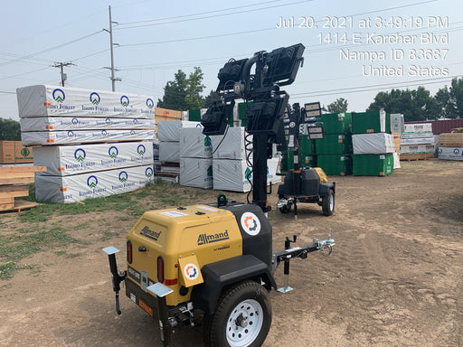 2021 Allmand NLV3GR (4) LED Light Fixture 350W, 23' Vertical Mast, 3kW Prime, Towable, Deep Sea L401, Leveling Jacks, Yanmar T4F 5.8hp