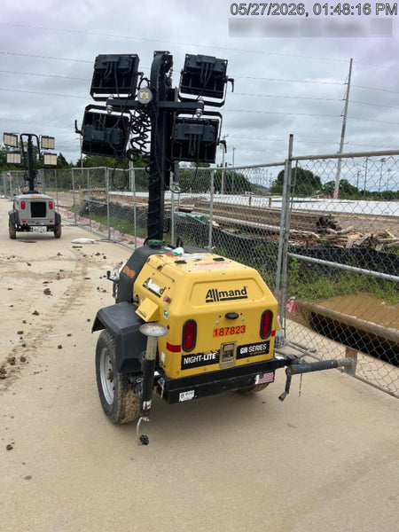 Allmand NLV3GR (4) LED Light Fixture 350W, 23' Vertical Mast, 3kW Prime, Towable, Deep Sea L401, Leveling Jacks, Yanmar T4F 5.8hp