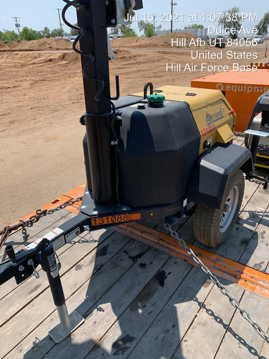 2021 Allmand NLV3GR (4) LED Light Fixture 350W, 23' Vertical Mast, 3kW Prime, Towable, Deep Sea L401, Leveling Jacks, Yanmar T4F 5.8hp