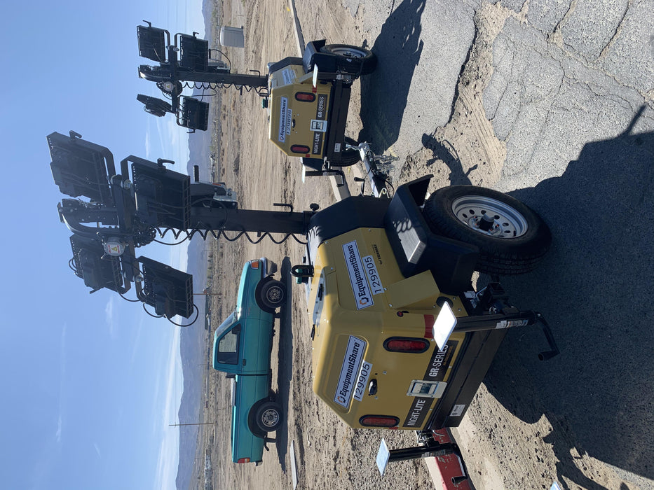 2021 Allmand NLV3GR (4) LED Light Fixture 350W, 23' Vertical Mast, 3kW Prime, Towable, Deep Sea L401, Leveling Jacks, Yanmar T4F 5.8hp