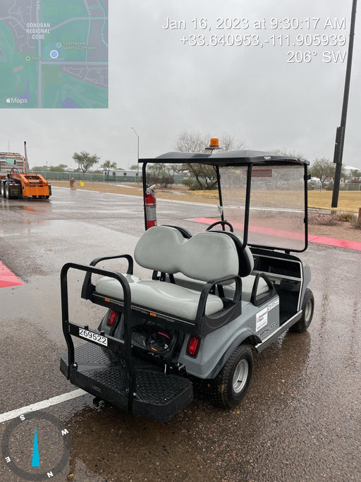 2022 Club Car CA100E Canopy, Fold down Windshield, Beacon, Back up Alarm, All-Trail Trials, HD 8 V Batteries, Trailer Hitch and Ball