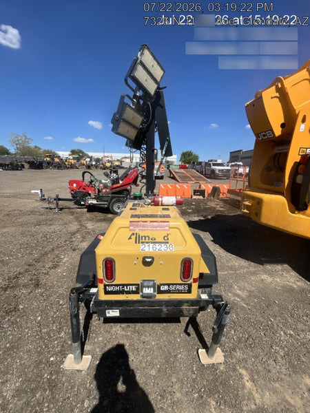 2022 Allmand NLV3GR (4) LED Light Fixture 350W, 23' Vertical Mast, 3kW Prime, Towable, Deep Sea L401, Leveling Jacks, Yanmar T4F 5.8hp