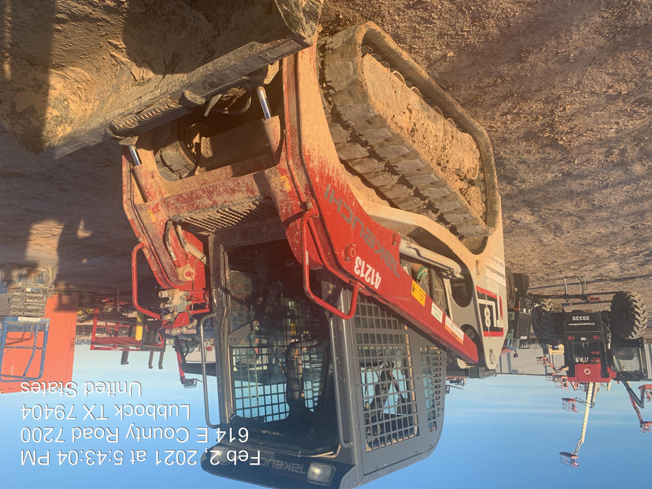 2019 Takeuchi TL8 Cab, Heat/AC, Defroster, 15" Wide Rubber Tracks, Back-up Alarm, Front & Rear Working Lights, Auxiliary Hydraulics, Two-Speed Travel, Electronic Monitoring System, Hydraulic Universal Quick Hitch 76" HD Dirt Bucket with 8 Teeth, 20.3 cubic feet Capacity