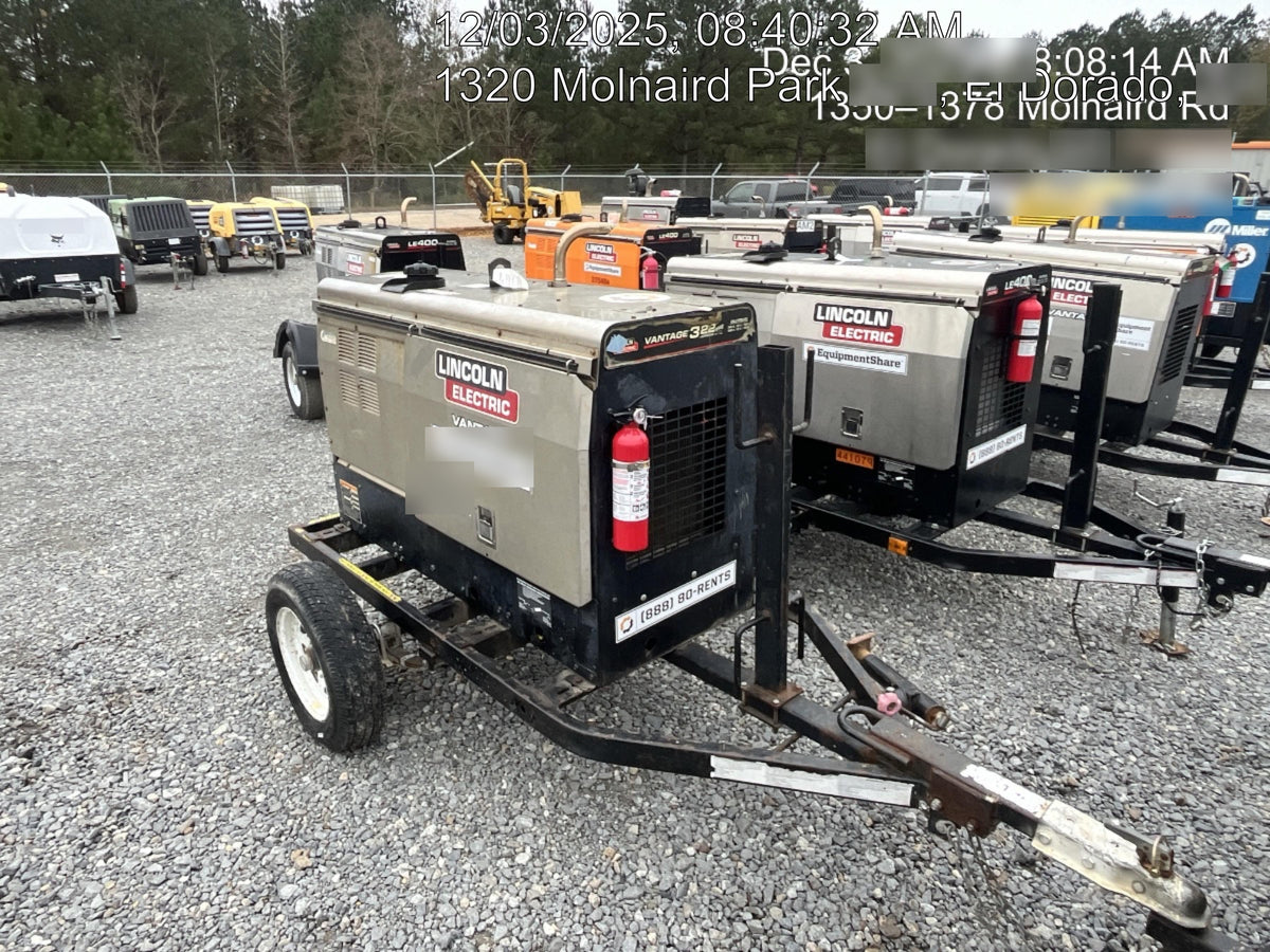 2019 Lincoln Electric Vantage 322 Welder Ready-Pak 3, Two wheel trailer, Fender and Light kit, Cable Rack