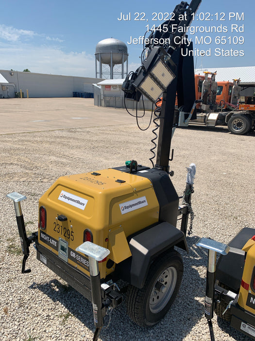 2022 Allmand NLV3GR (4) LED Light Fixture 350W, 23' Vertical Mast, 3kW Prime, Towable, Deep Sea L401, Leveling Jacks, Yanmar T4F 5.8hp