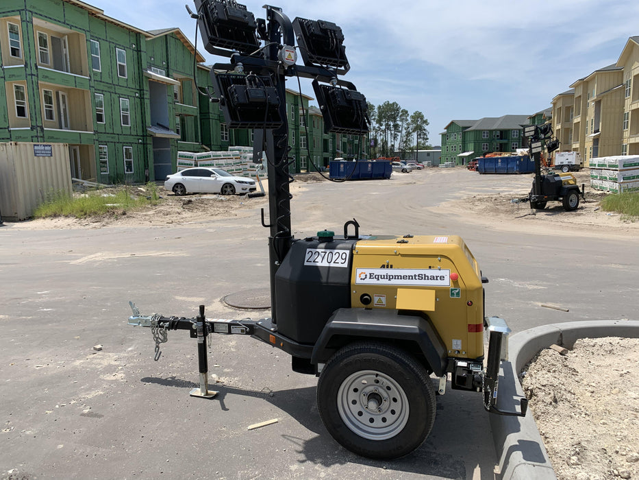 2022 Allmand NLV3GR (4) LED Light Fixture 350W, 23' Vertical Mast, 3kW Prime, Towable, Deep Sea L401, Leveling Jacks, Yanmar T4F 5.8hp