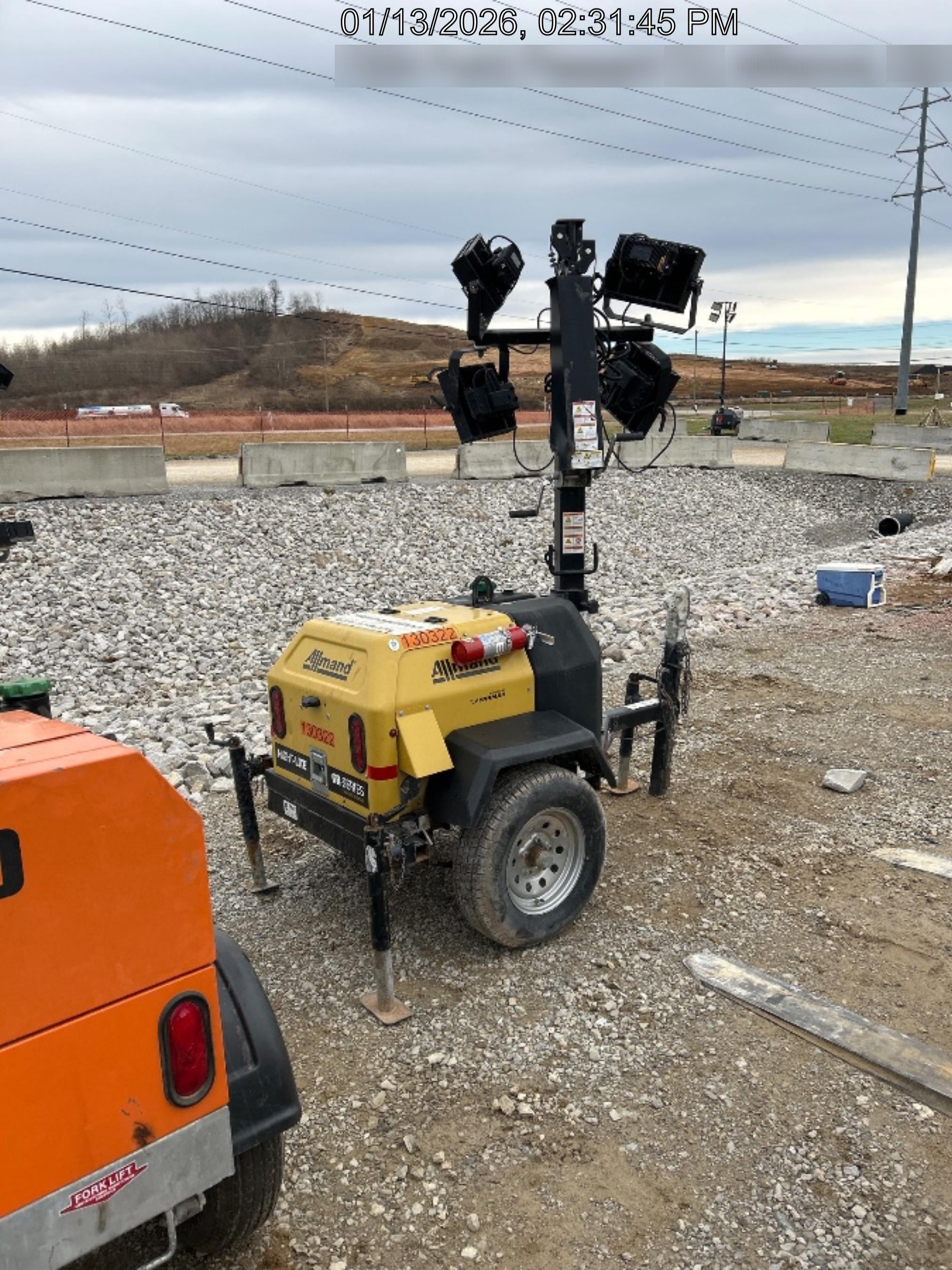 2021 Allmand NLV3GR (4) LED Light Fixture 350W, 23' Vertical Mast, 3kW Prime, Towable, Deep Sea L401, Leveling Jacks, Yanmar T4F 5.8hp