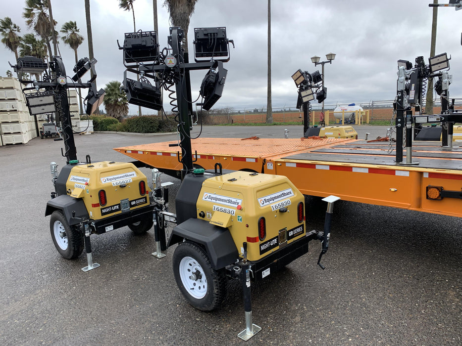 2021 Allmand NLV3GR (4) LED Light Fixture 350W, 23' Vertical Mast, 3kW Prime, Towable, Deep Sea L401, Leveling Jacks, Yanmar T4F 5.8hp