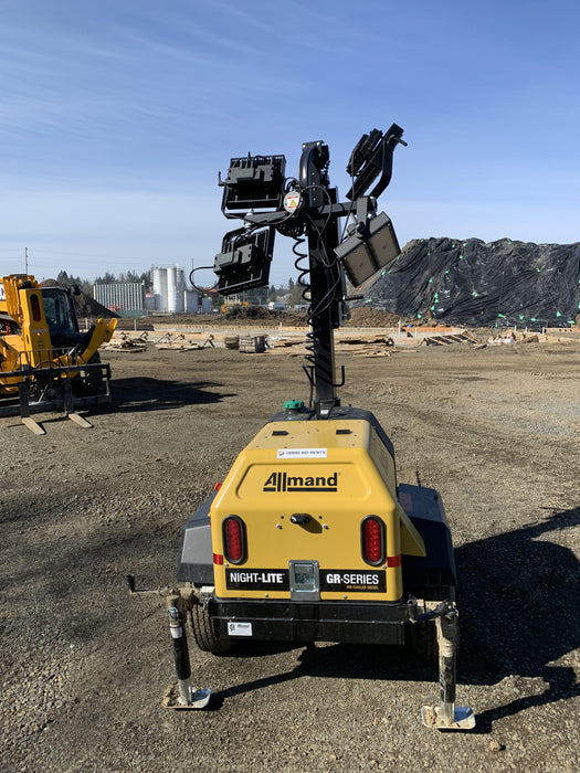 2022 Allmand NLV3GR (4) LED Light Fixture 350W, 23' Vertical Mast, 3kW Prime, Towable, Deep Sea L401, Leveling Jacks, Yanmar T4F 5.8hp