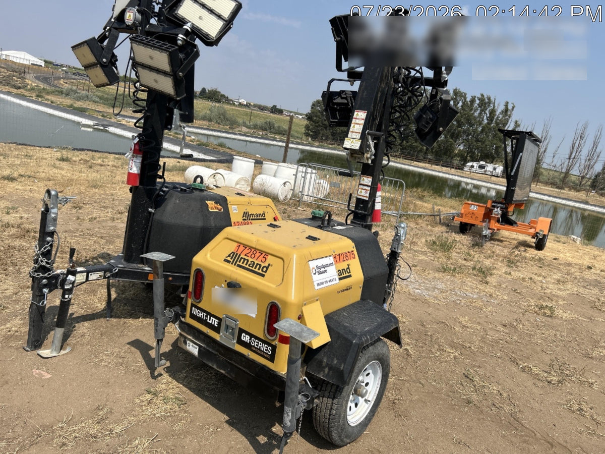 2021 Allmand NLV3GR (4) LED Light Fixture 350W, 23' Vertical Mast, 3kW Prime, Towable, Deep Sea L401, Leveling Jacks, Yanmar T4F 5.8hp