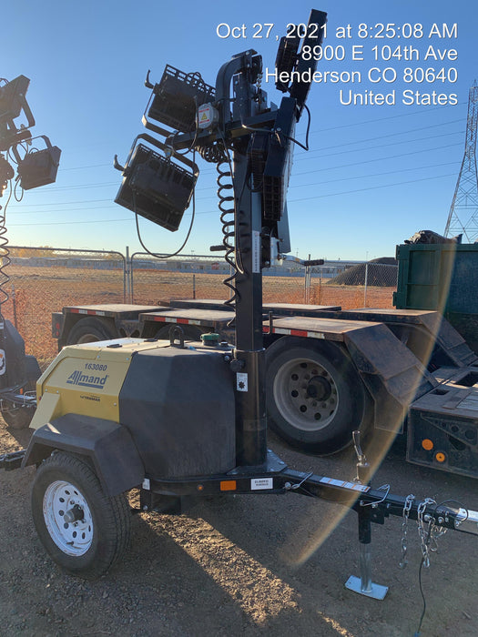 2021 Allmand NLV3GR (4) LED Light Fixture 350W, 23' Vertical Mast, 3kW Prime, Towable, Deep Sea L401, Leveling Jacks, Yanmar T4F 5.8hp