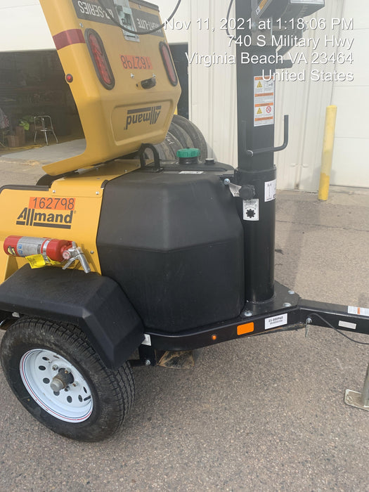 2021 Allmand NLV3GR (4) LED Light Fixture 350W, 23' Vertical Mast, 3kW Prime, Towable, Deep Sea L401, Leveling Jacks, Yanmar T4F 5.8hp