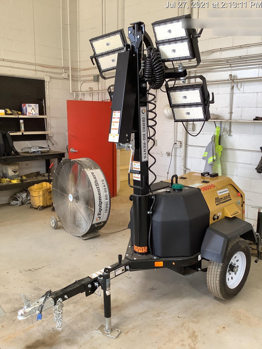 2021 Allmand NLV3GR (4) LED Light Fixture 350W, 23' Vertical Mast, 3kW Prime, Towable, Deep Sea L401, Leveling Jacks, Yanmar T4F 5.8hp