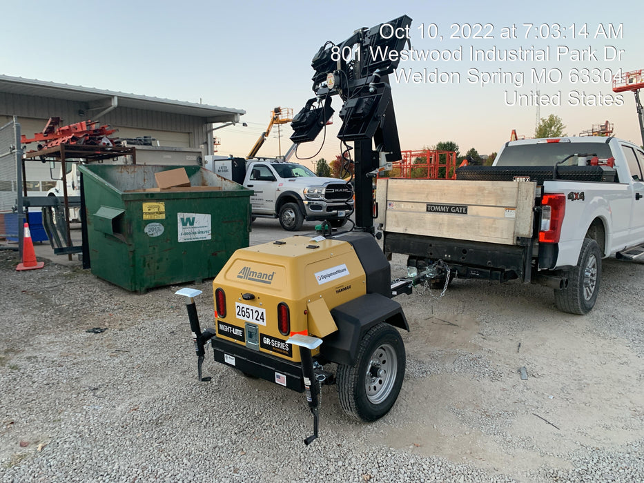 2022 Allmand NLV3GR (4) LED Light Fixture 350W, 23' Vertical Mast, 3kW Prime, Towable, ES Decals, T3