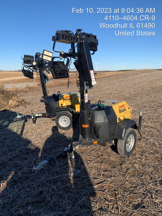 2022 Allmand NLV3GR (4) LED Light Fixture 350W, 23' Vertical Mast, 3kW Prime, Towable, Deep Sea L401, Leveling Jacks, Yanmar T4F 5.8hp