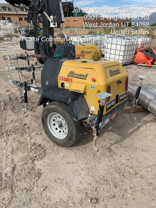 2021 Allmand NLV3GR (4) LED Light Fixture 350W, 23' Vertical Mast, 3kW Prime, Towable, Deep Sea L401, Leveling Jacks, Yanmar T4F 5.8hp