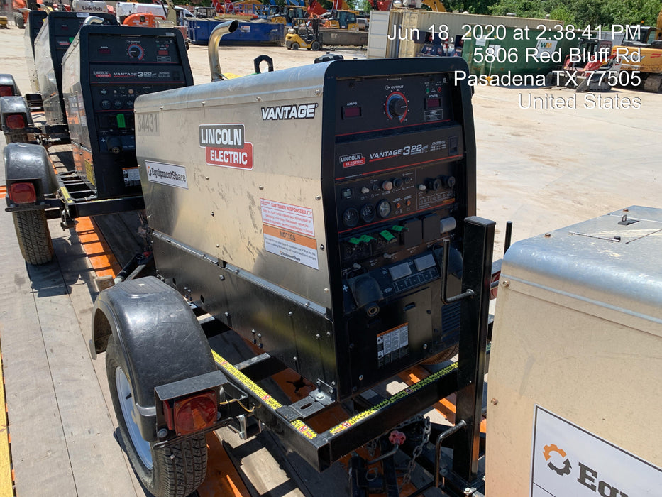 2019 Lincoln Electric Vantage 322 Welder Ready-Pak 3, Two wheel trailer, Fender and Light kit, Cable Rack