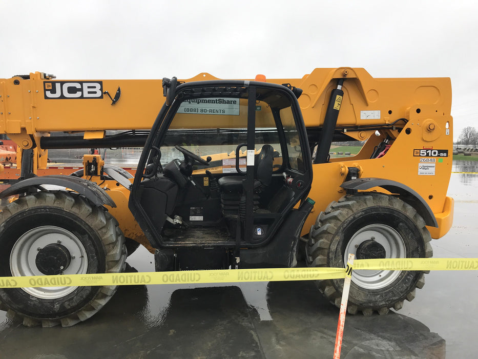 2019 JCB 510-56 Open ROPS, 74 HP, Solid Tires, Worklights, Beacon, Aux Hydraulics, Lifting Eye, 60" Carriage/60" Forks